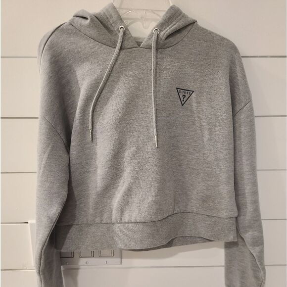 Guess Women's Gray Hoodie Sweatershirt Crop - Picture 1 of 6